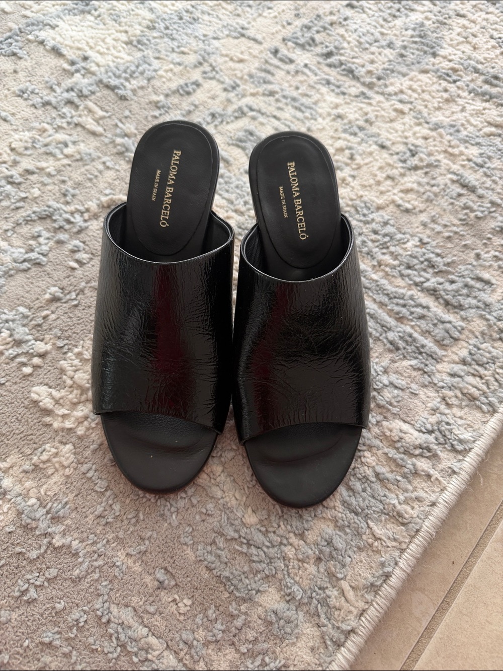 Paloma Barceló Black Patent Leather Slide Mules